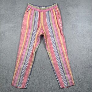 C&C California 100% Linen Pants Striped Pastel Casual Summer Beach Boho Sz M